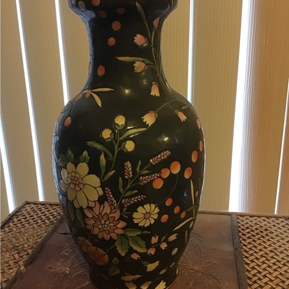 VINTAGE JAPANESE FLORAL VASE W STAND GUC MARKED ON BOTTON - Picture 2 of 6